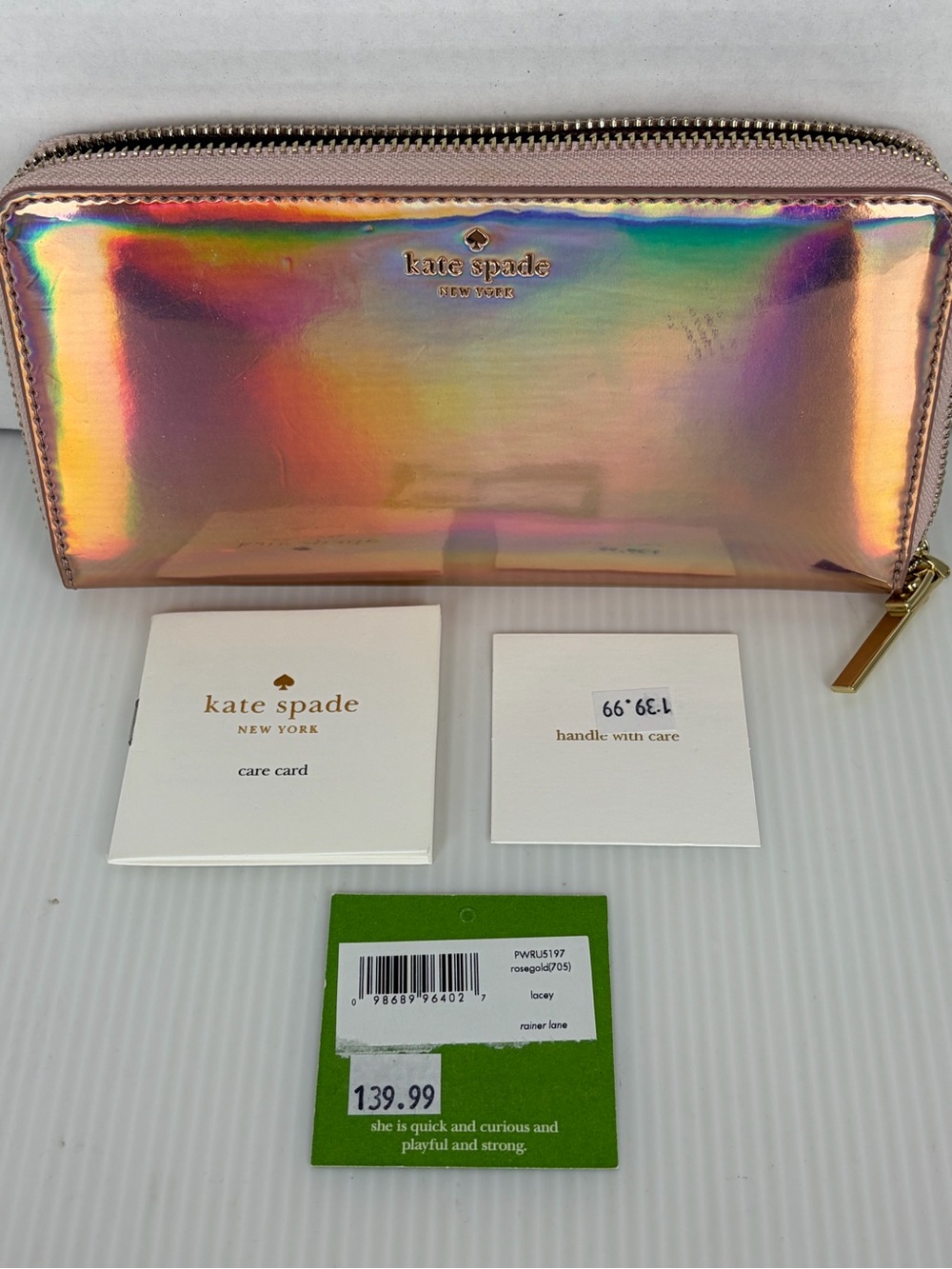 KATE SPADE New York Rainer Lane Lacey Wallet Rose Gold Holographic Finish NWT